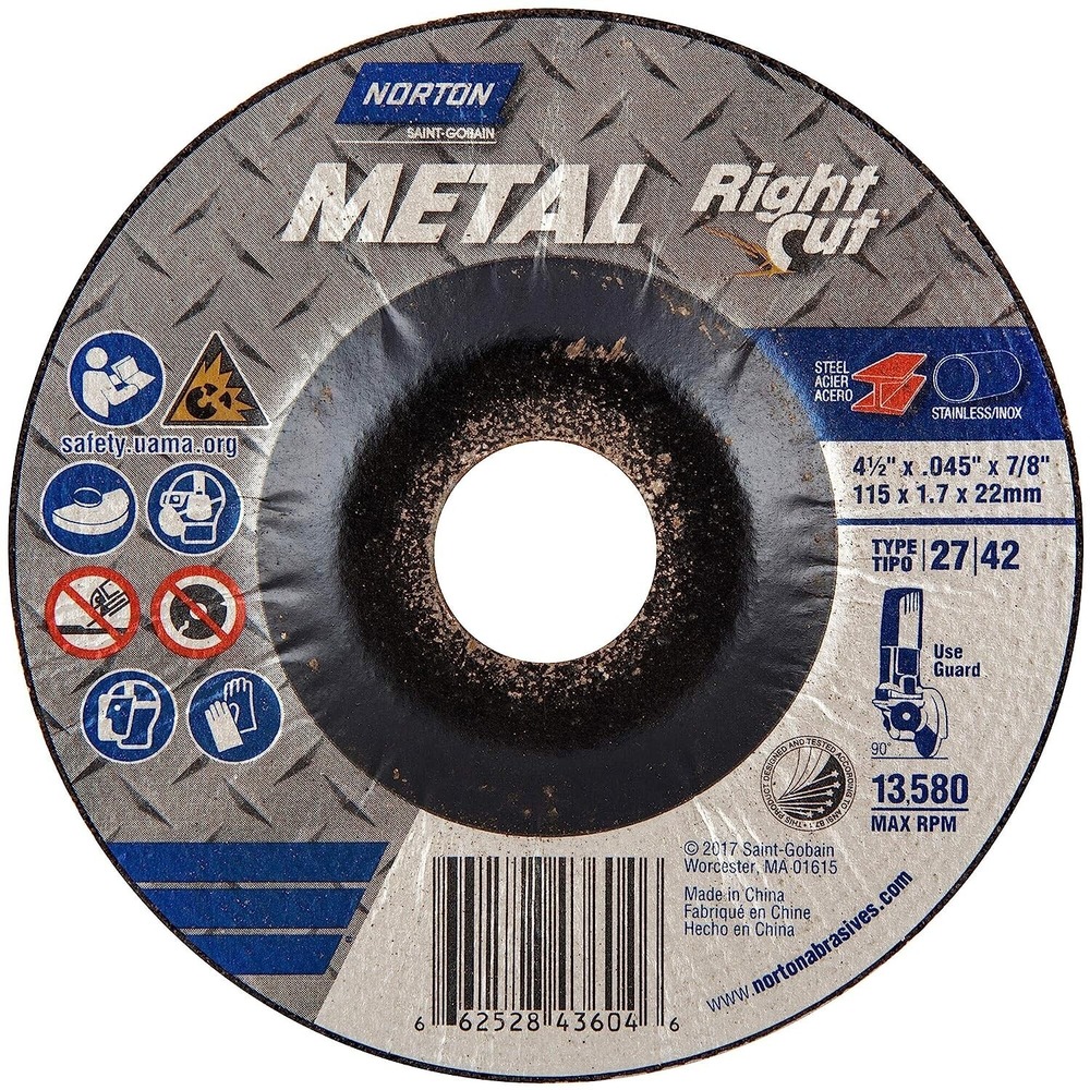 10-Norton Depressed Center Cut-Off Wheel Metal Aluminum 4.5" x .045" x 7/8"